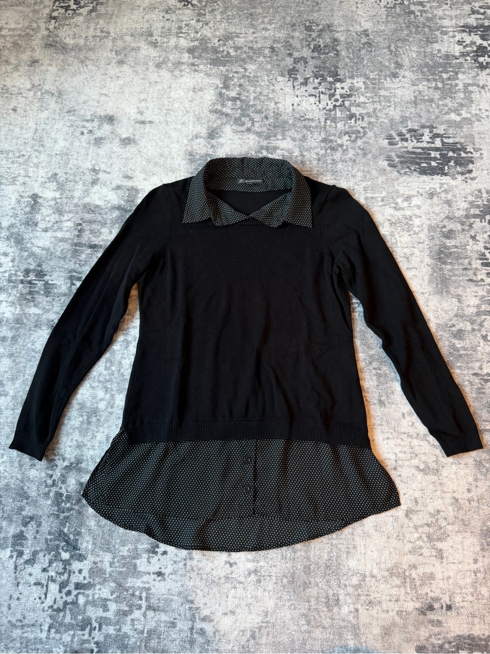 Adrianna Papell Black Layered-Look Long Sleeve Tunic with Dot Accent